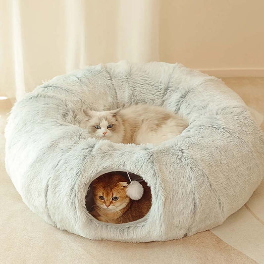 🐾 2-in-1 Opvouwbaar Kattentunnelbed – Zacht, Warm & Perfect voor Binnen!